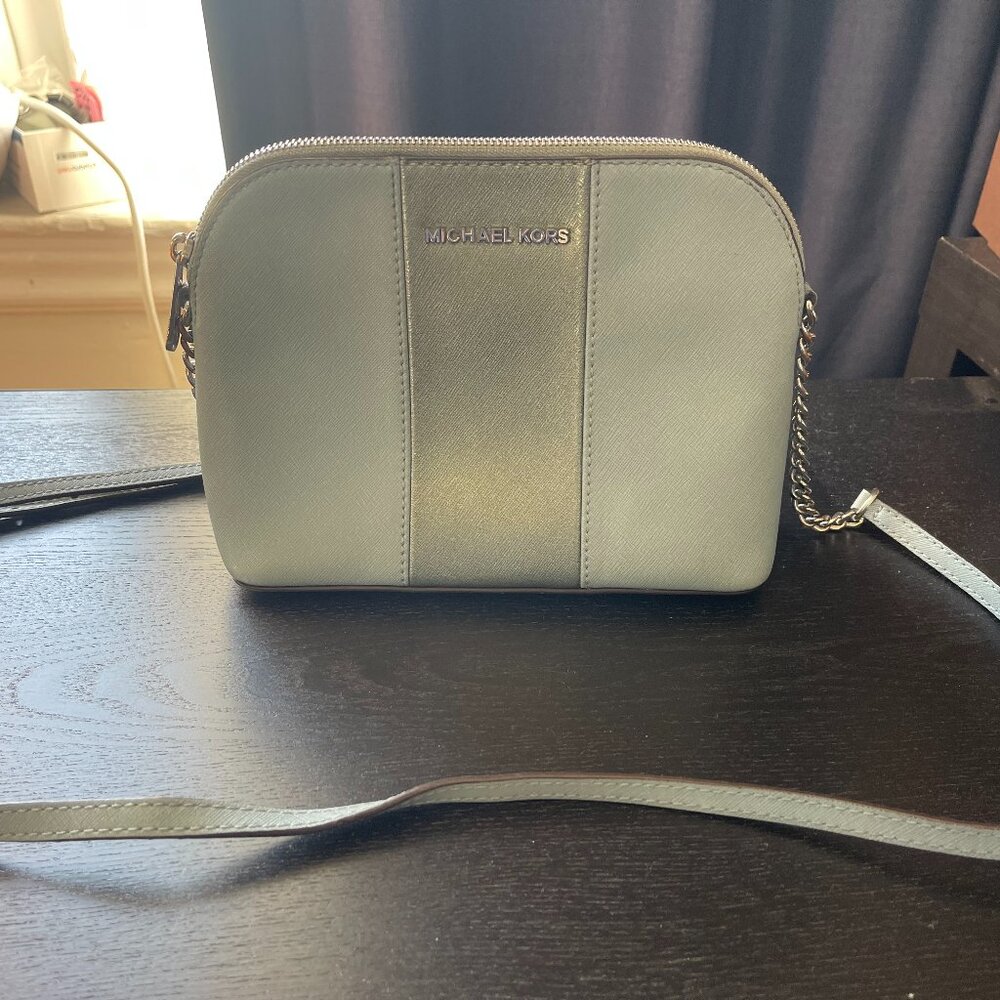 Michael Kors Blue Saffiano Leather Dome Crossbody Bag